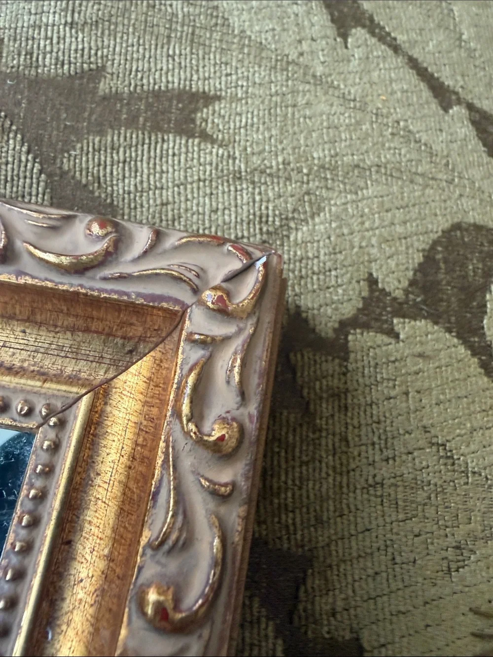 Ornate Gold 9” Square Wall Mirror Vintage
